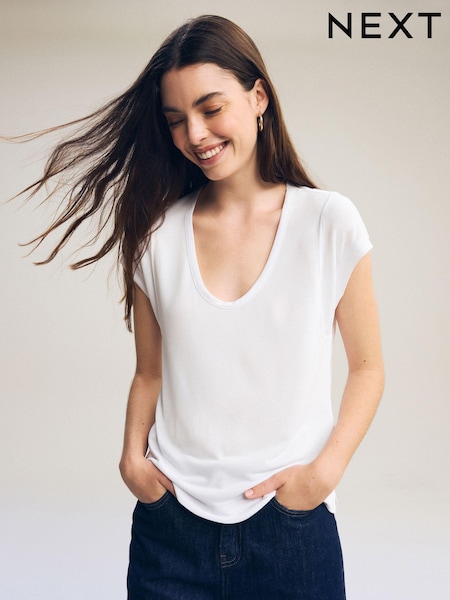 White Premium Modal Rich Short Sleeve Scoop Neck T-Shirt (Q56170) | £18