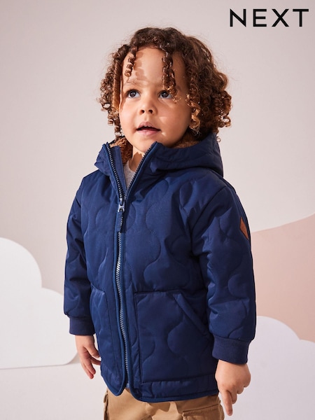 Navy Blue Quilted Borg Fleece Lined Shower Resistant Coat (3mths-7yrs) (Q56471) | £9.50 - £11.50