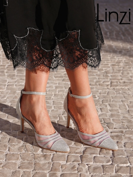Linzi Silver Serri Court Stiletto Heels With Mesh Front Detail (Q56650) | £38