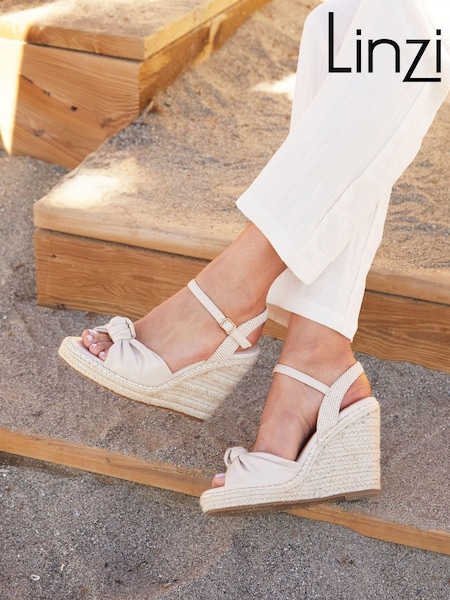 Linzi Cream Rio Rope Platform Espadrille Wedges With Knotted Front Strap (Q56861) | £38