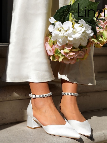 Linzi Cream Fearne Court Block Heels With Diamante Ankle Strap (Q57021) | £35