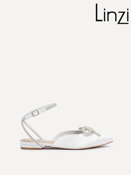 Linzi Cream Bridal Lalita Flat Mules With Pearl Embellished Front Bow (Q57068) | £37