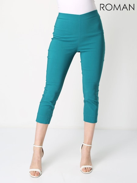 Roman Dark Green Chrome Cropped Stretch Capri Trousers (Q57096) | £32