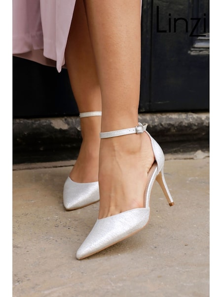Linzi Silver Maci Stiletto Court Heels With Ankle Strap (Q57144) | £38