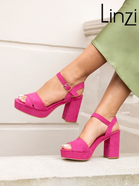 Linzi Pink Verony Cross Front Strap Platform Heeled Sandals (Q57500) | £38