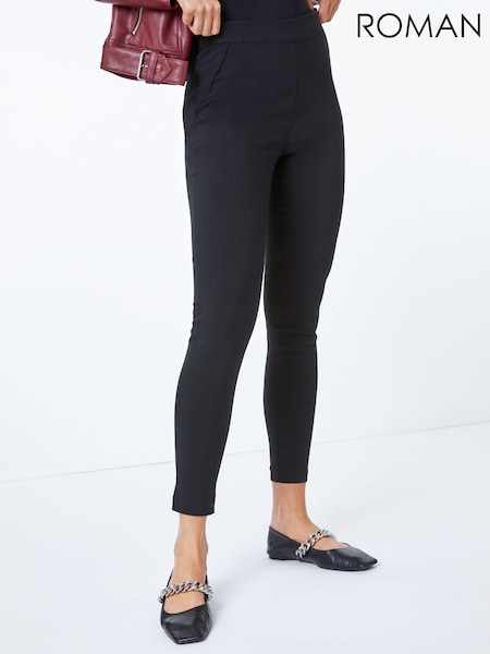 Roman Black Full Length Mock Pocket Stretch Trousers (Q57708) | £32