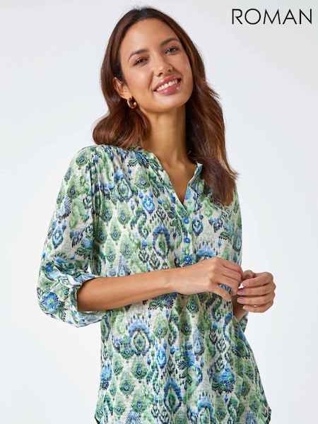 Roman Green Roman Patterned Burnout Print Relaxed Top (Q57711) | £32