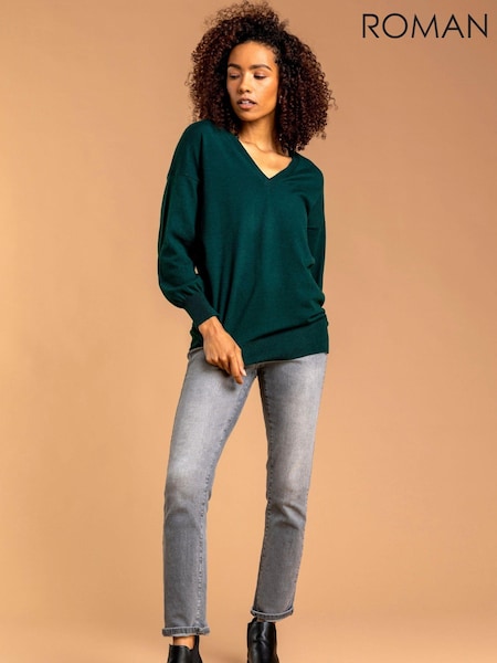 Roman Dark Green V-Neck Long Sleeve Jumper (Q57802) | £32