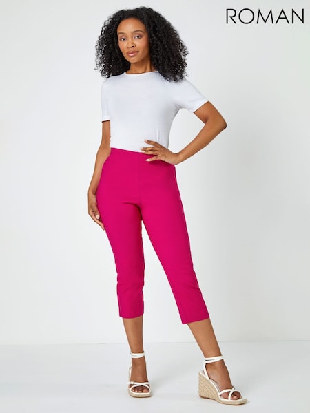 Roman Hot Pink Petite Cropped Stretch Capri Trousers (Q57877) | £32