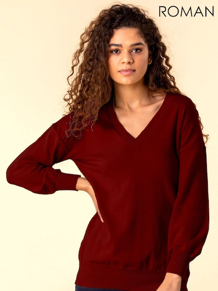 Roman Red V-Neck Long Sleeve Jumper (Q57919) | £32