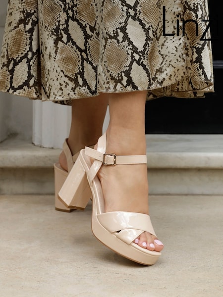 Linzi Cream Verony Cross Front Strap Platform Heeled Sandals (Q57924) | £40