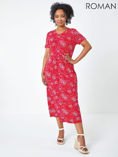 Roman Red Petite Floral Print Midi Dress (Q58117) | £42