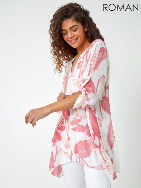 Roman Pink Floral Print Pleat Front Top (Q58341) | £37