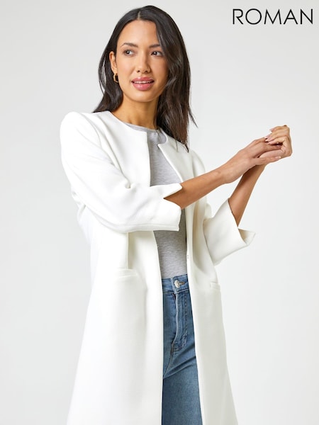 Roman White Textured Longline Jacket (Q58452) | £58