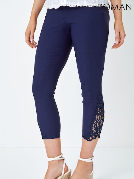 Roman Blue Lace Insert Crop Stretch Trousers (Q58832) | £32