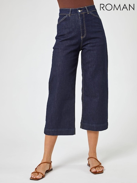 Roman Indigo Wide Leg Stretch Denim Culottes (Q58986) | £38