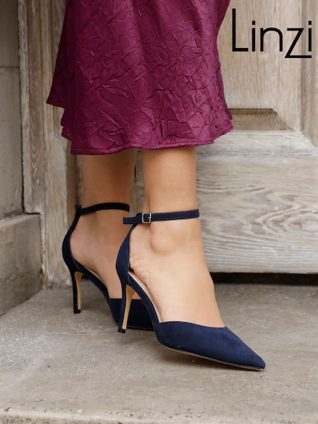 Linzi Blue Maci Stiletto Court Heels With Ankle Strap (Q59320) | £38