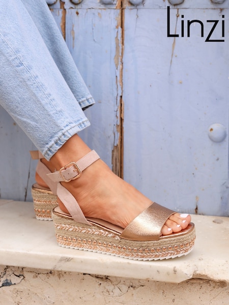 Linzi Gold Disco Espadrille Inspired Wedges With Trim Detail (Q59398) | £40