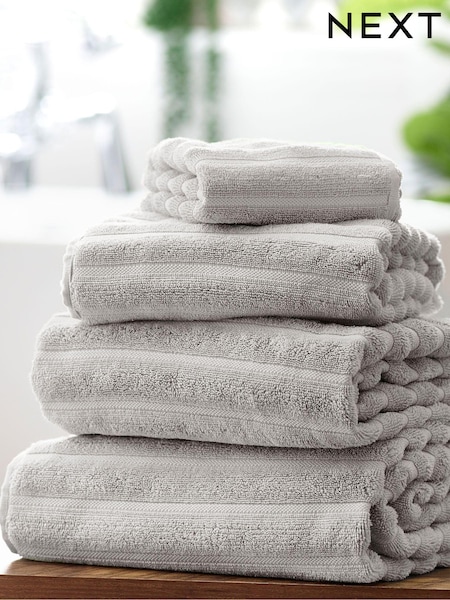 Greige Ribbed Towel (Q59748) | £10 - £32