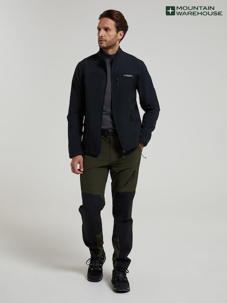Mountain Warehouse Black Mens Grasmere Showerproof Softshell Jacket (Q60749) | £42