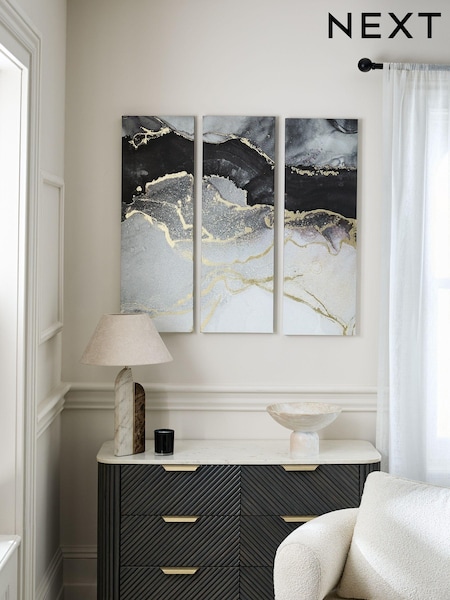 Set of 3 Monochrome Abstract Canvas Wall Art (Q60791) | £80