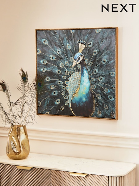 Teal Blue Peacock Framed Canvas Wall Art (Q60795) | £65