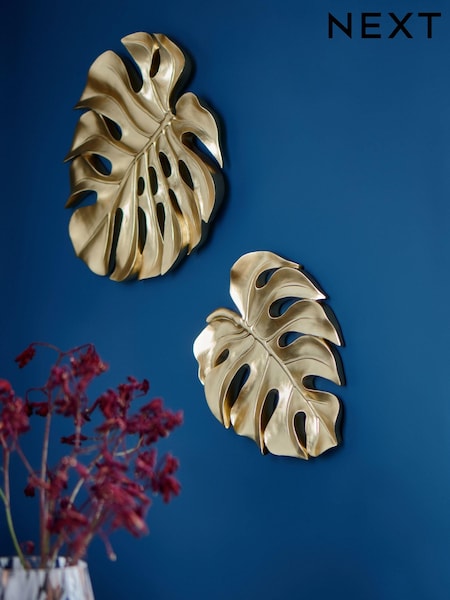 Set of 2 Gold Gold Cheese Leaves Wall Art (Q60798) | £45