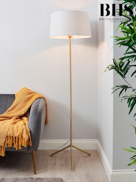 BHS Satin Brass Stassy Tripod Feet Floor Lamp (Q60852) | £110