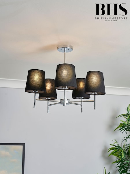 BHS Black/Chrome Mira 5 Light Semi Flush Ceiling Light (Q60859) | £110