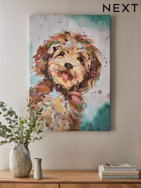 Teal Blue Large Charlie Cockapoo Dog Canvas Wall Art (Q60901) | £65