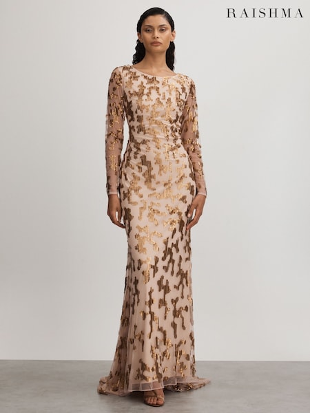 Nude - Raishma Nude Embellished Asymmetric Maxi Dress