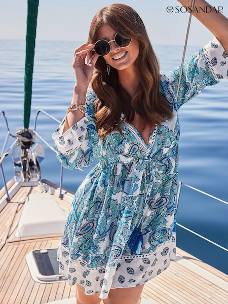 Sosandar Blue Paisley Print Ladder Detail Beach Dress (Q61086) | £55