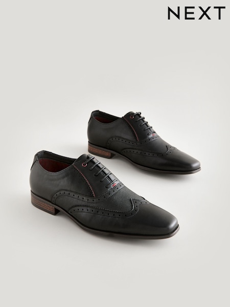 Black Embossed Oxford Wingcap Brogue Shoes (Q61138) | £38