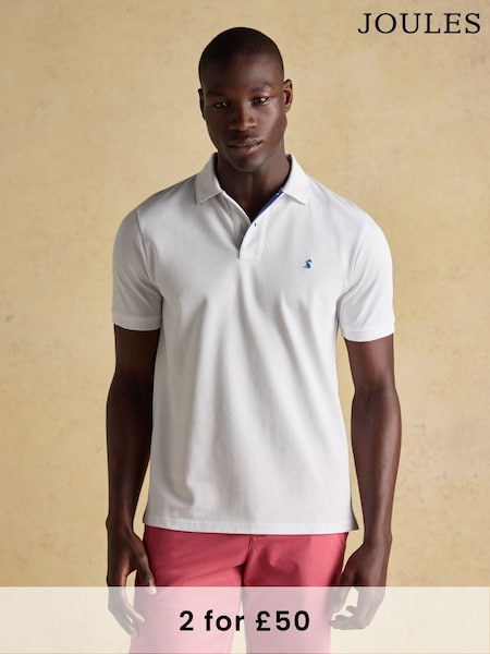 Joules Woody White Cotton Pique Polo Shirt (Q61237) | £30