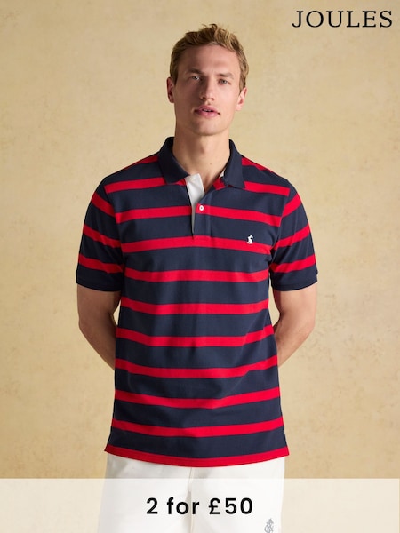 Joules Woody Red Stripe Cotton Pique Polo Shirt (Q61249) | £35