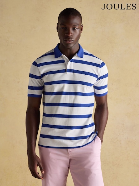 Joules Woody Blue/White Stripe Cotton Pique Polo Shirt (Q61250) | £35