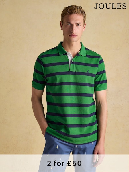 Joules Woody Green Stripe Cotton Pique Polo Shirt (Q61251) | £35