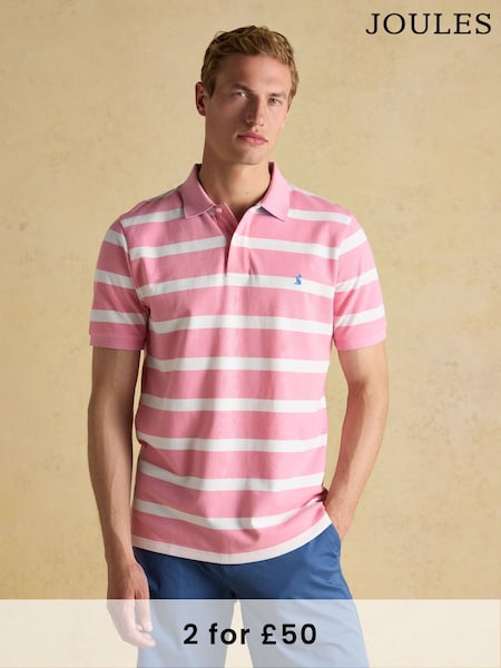 Joules Woody Pink Stripe Cotton Pique Polo Shirt (Q61254) | £35