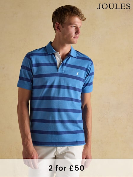 Joules Woody Blue Stripe Cotton Pique Polo Shirt (Q61255) | £35