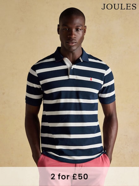 Joules Woody Navy/White Cotton Pique Polo Shirt (Q61256) | £35