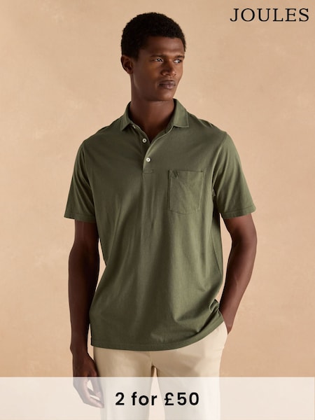 Joules Emmett Khaki Green Jersey Laundered Soft Touch Polo Shirt (Q61267) | £25