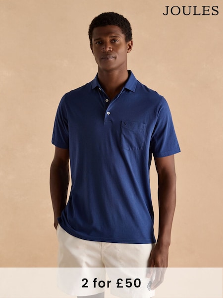Joules Emmett Navy Jersey Laundered Soft Touch Polo Shirt (Q61268) | £25
