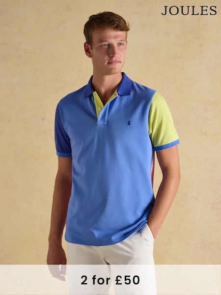 Joules Woody Blue Colourblock Cotton Pique Polo Shirt (Q61276) | £35