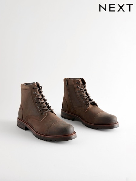 Brown Leather Toe Cap Boots (Q61416) | £65