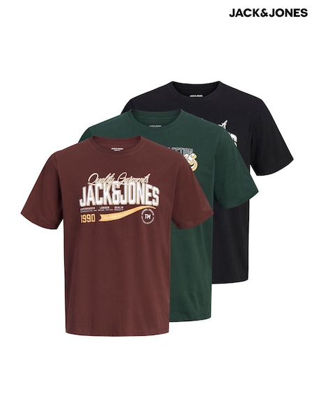 Red/Green/Black - Regular Jack & Jones Graphic Logo T-shirt 3 Pack