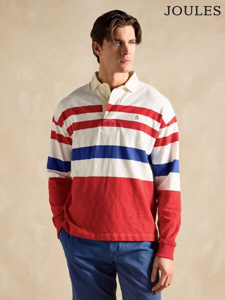Joules Red/Cream Lightweight Slub Cotton Rugby Club Shirt (Q61499) | £65