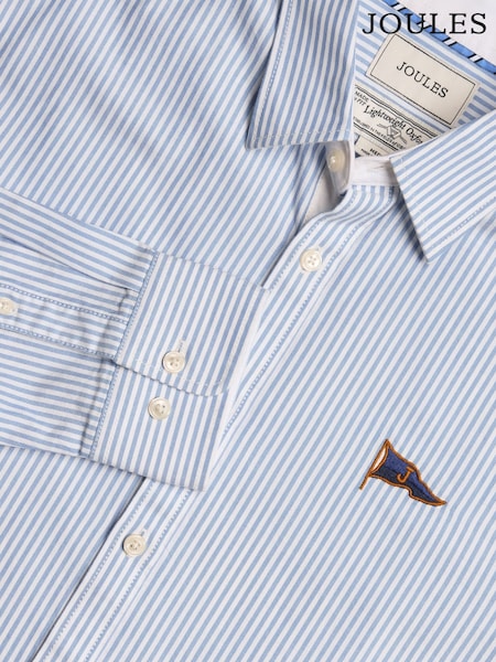 Joules Oxford Embellished Blue Stripe Long Sleeve Classic Fit Cotton Shirt (Q61507) | £55