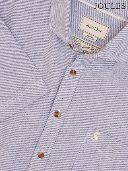 Joules Linen Blend Blue Stripe Short Sleeve Shirt (Q61537) | £42
