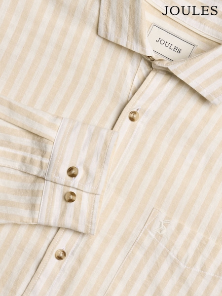 Joules Linen Blend Cream/White Stripe Long Sleeve Shirt (Q61541) | £49.50