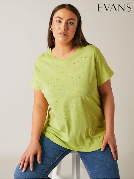 Evans Curve Stud Embellished Pure 100% Cotton T-Shirt (Q61635) | £26